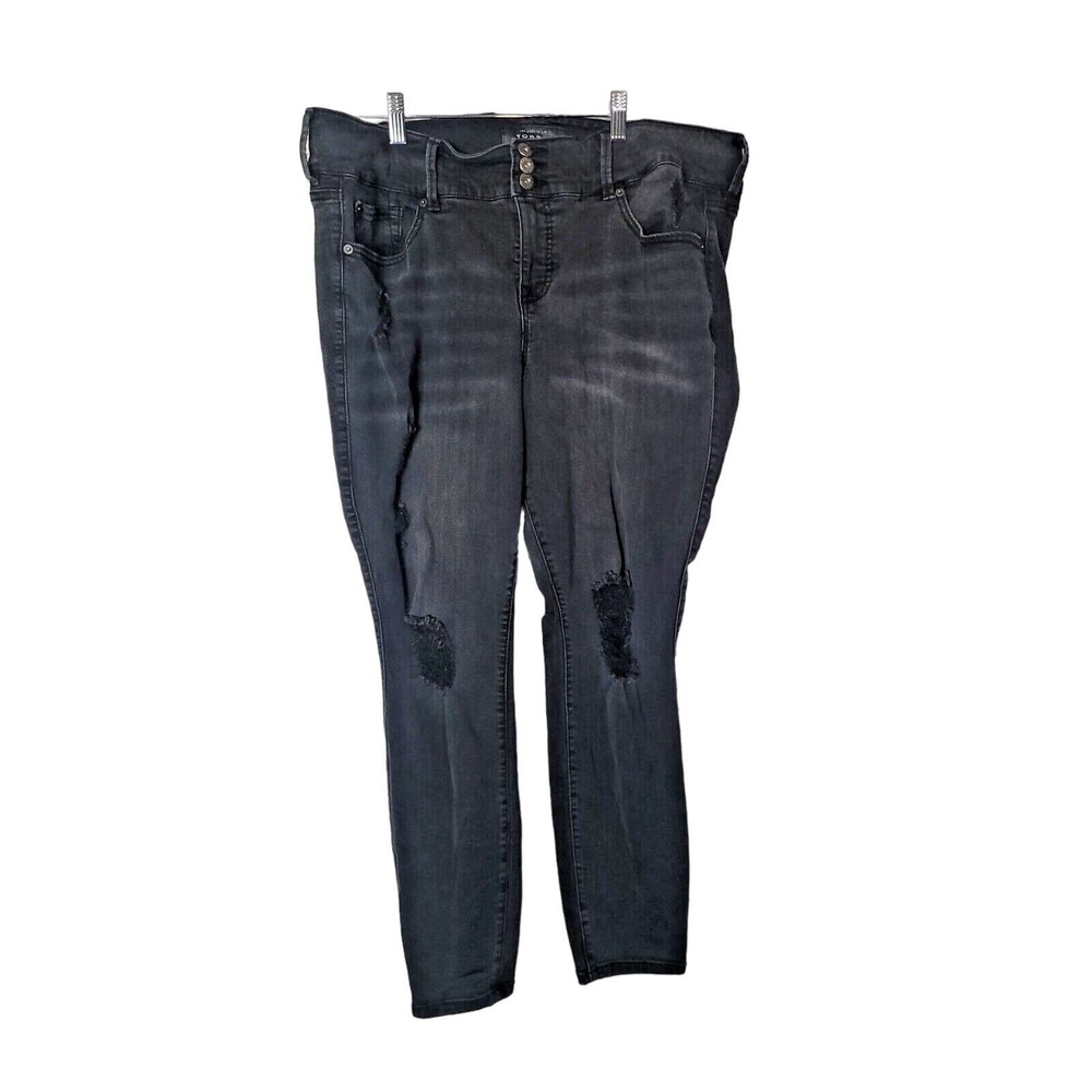 Torrid Premium Black‎ Denim Skinny High Rise Distressed Jeans Womans Size 20R